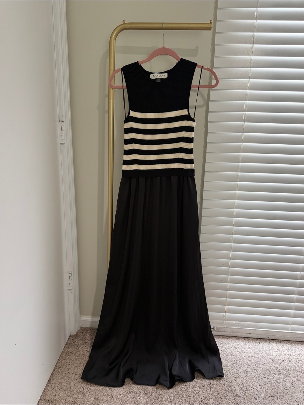 Taylor Black and White Striped Bodice Maxi Dress